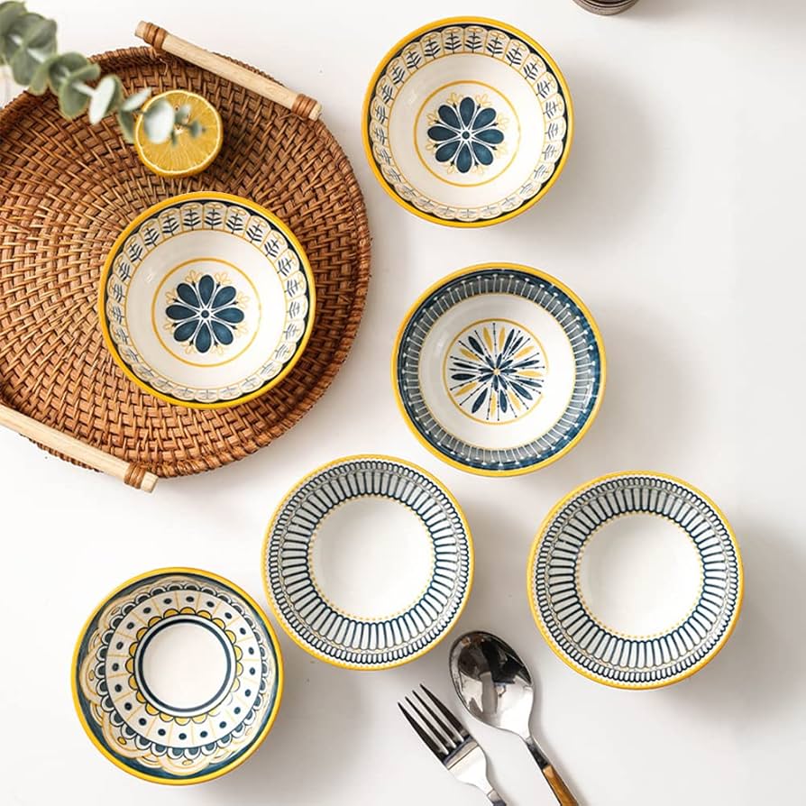 Set of 6 Ceramic Serving Bowls, Japanese Ceramic Rice Bowl, Dinnerware Bowls Gift Set, Floral Ceramic Bowl Set Set of 6 Ceramic Serving Bowls, Japanese Ceramic Rice Bowl, Dinnerware Bowls Gift Set, Floral Ceramic Bowl Set